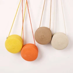 8 Colors Round Straw Bag Women Woven Beach Crossbody Bag Ladies Shoulder Rattan Handmade Knitted Candy Color Small Handbag Bolsa