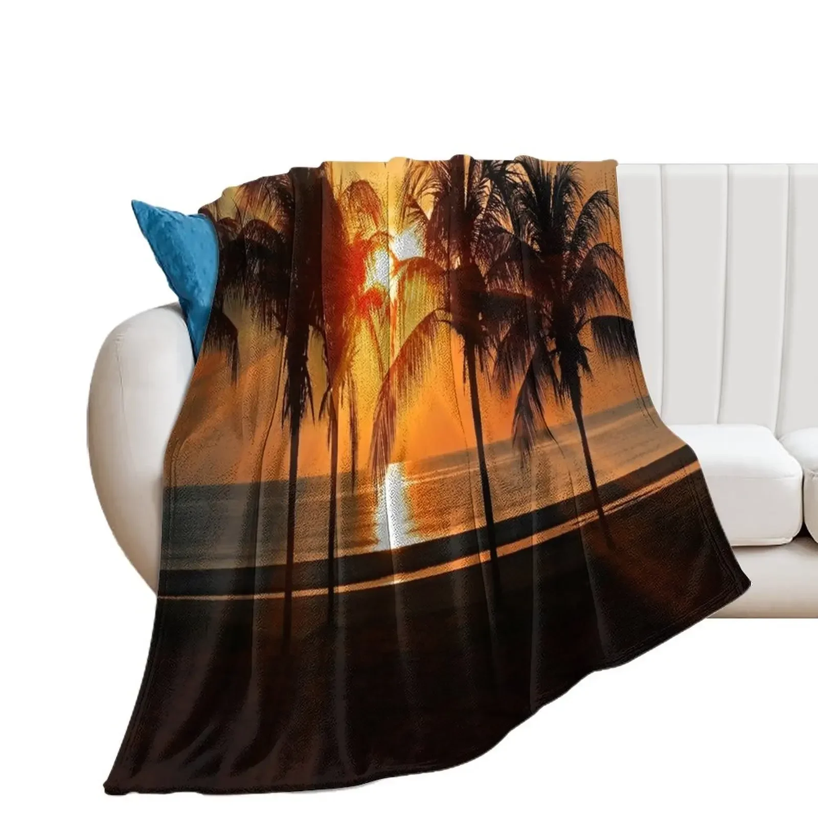 

DI COLLECTION-SUNRISE OVER TROPICAL BEACH PALM TREE OCEAN Throw Blanket warm winter wednesday Soft Decorative Sofa Blankets