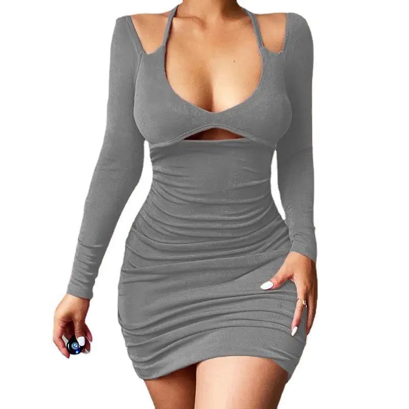 Vestido de manga larga con tirantes ajustados y sexy de nuevo estilo a la moda para mujer