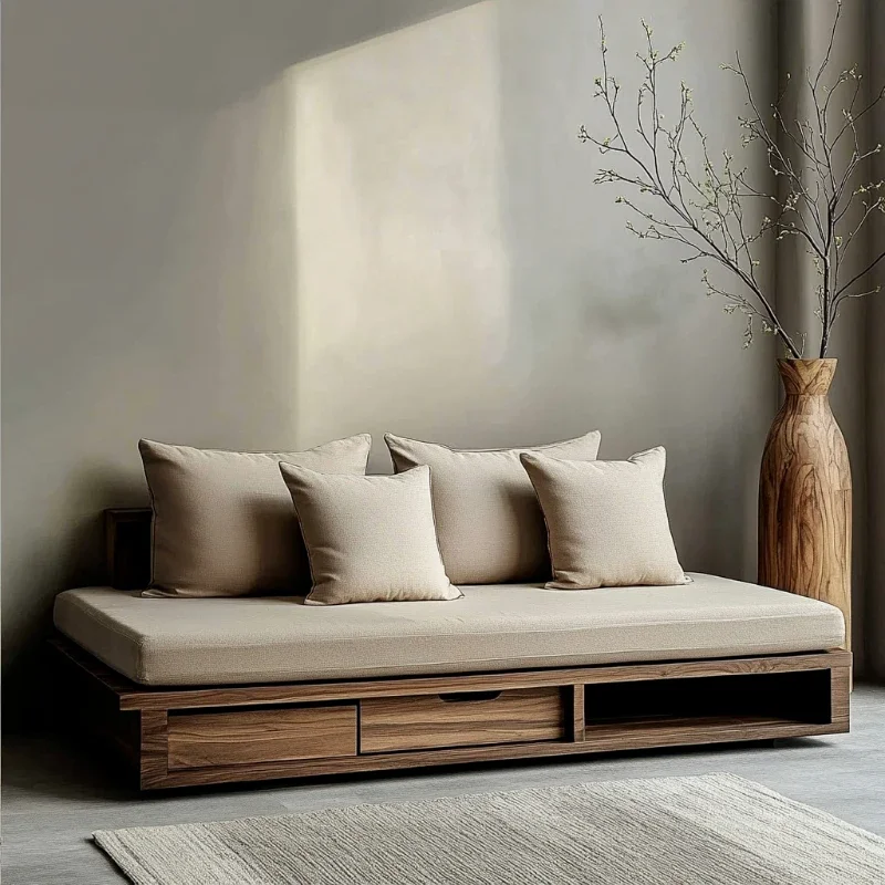 New Chinese logs natural edge straight row three people all solid wood living room B & B sofa original ecological simple