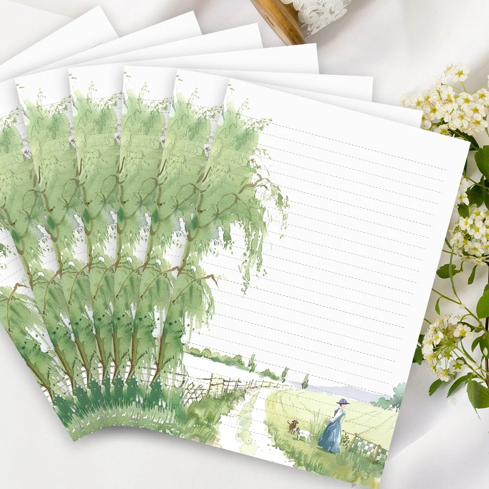 30 Sheets, B5 Fresh Spring Field Writing Paper, Lined, Glue-free, Perfect For Notebooks, Memos, And Stickers