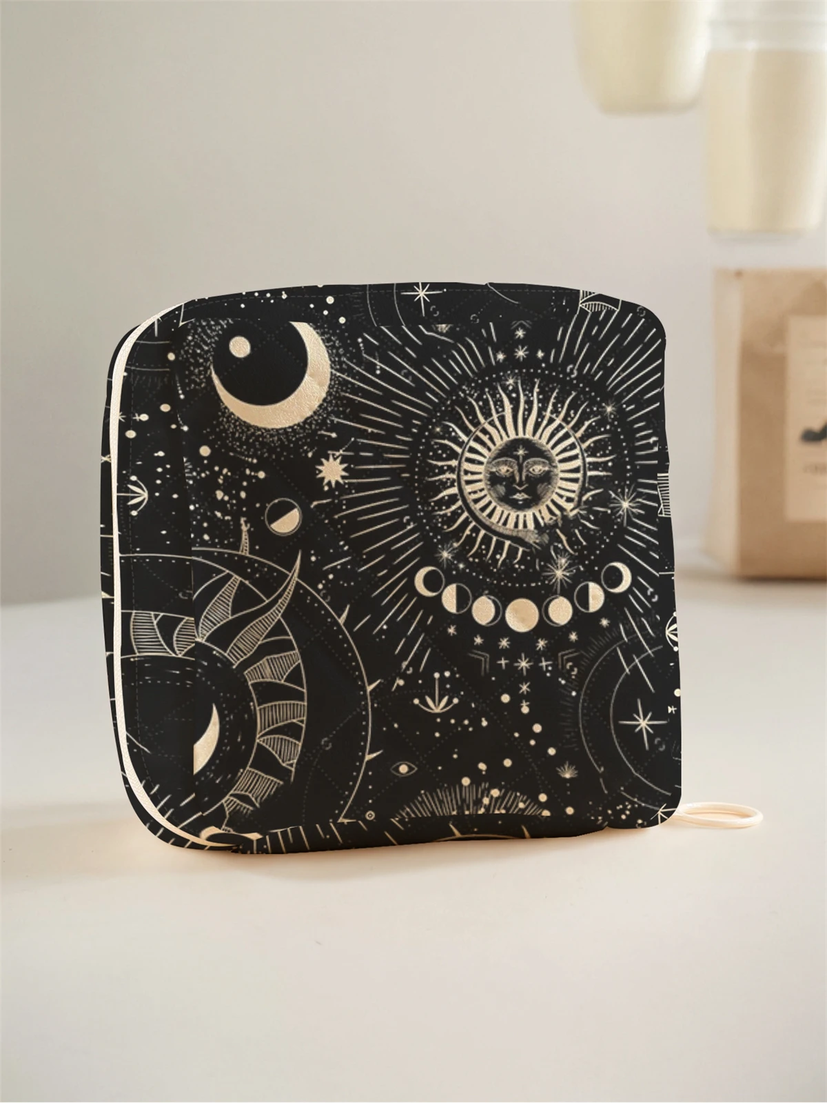 1, tragbare Aufbewahrungstasche für Damenbinden, aus Mondsternmuster und Diamantnetzmaterial, leichte Taschentuchtasche für Damen – Detail 1