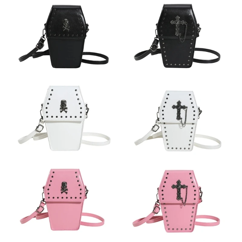 Coffin Rivet Handbag Crossbody Bag Festival Gift for Women Girl Versatile Small Cellphone Bag Halloween Gothic Bag