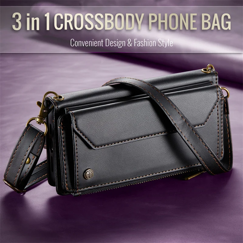 Crossbody Cover For Samsung Galaxy S24 S23 S22 S25 Ultra Plus S21 S20 S25 S24 S23 FE Lanyard Leather Zip Wallet Card Phone Case