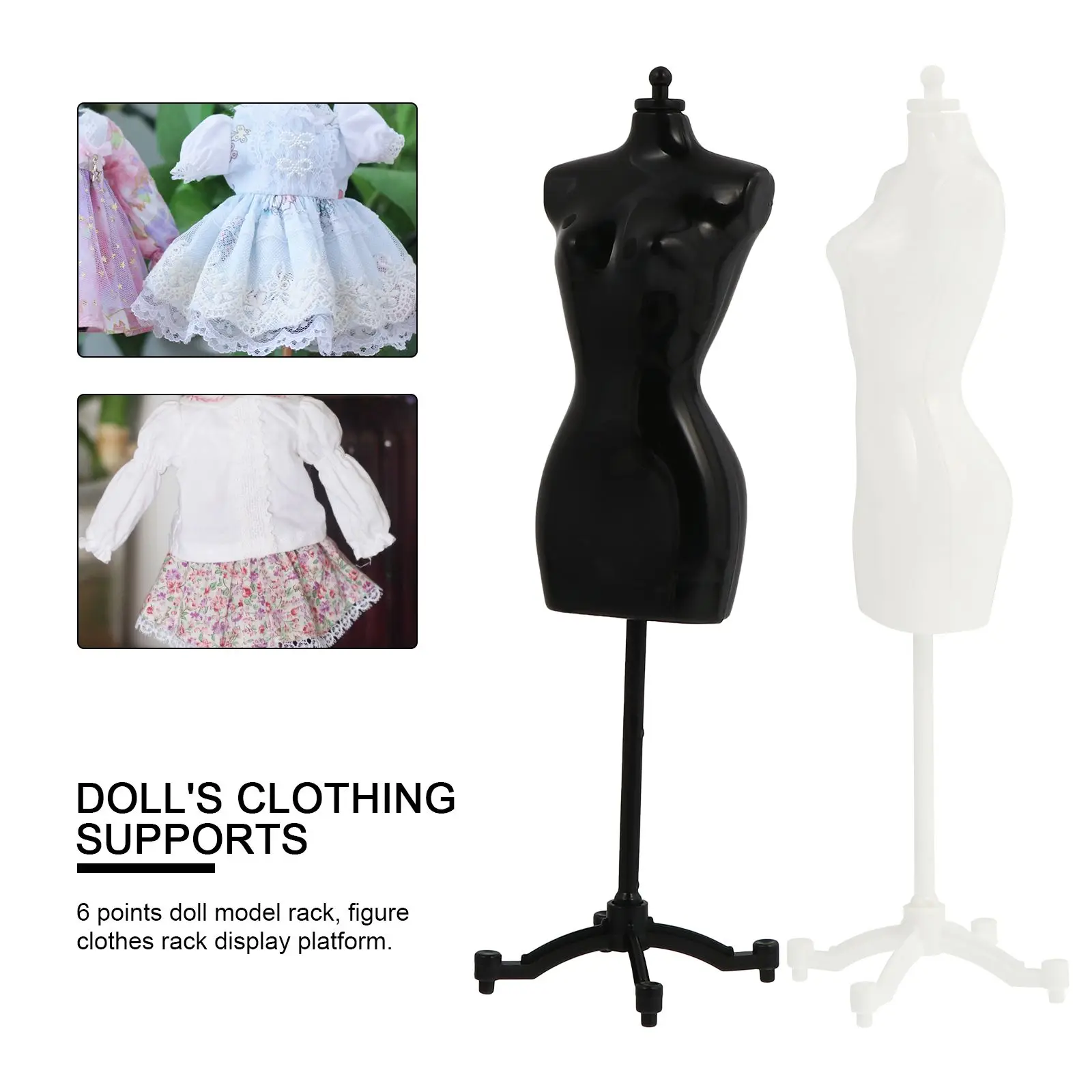 6 stks Mini Mannequin Model Jurk Rack Halve lengte Display Kleding Accessoires Zwart Wit