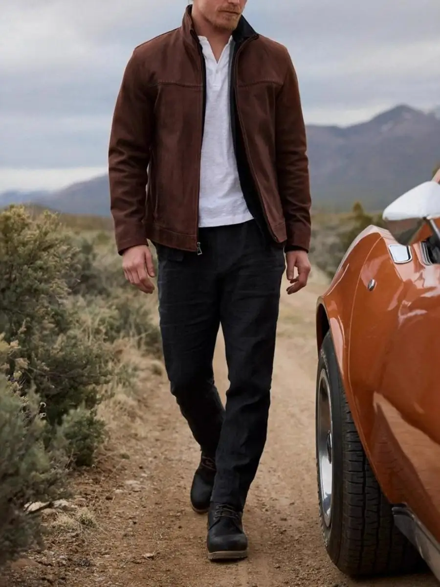 

Очаровательная мужская модная кожаная куртка на молнии с декором, повседневная верхняя одежда из полиэфирной ткани Long Sve для осенней одежды