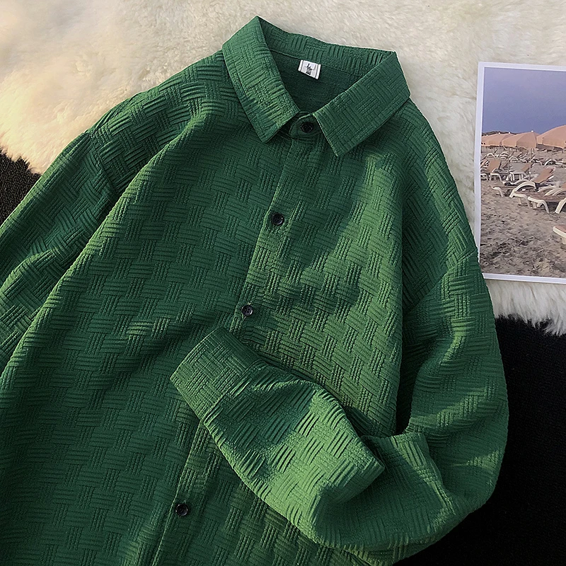 

Luxury Men's Shirt Korean Fashion Loose Drape Solid Color Button Up Shirt Men Long Leeve Spring Business Casual Blouse A60