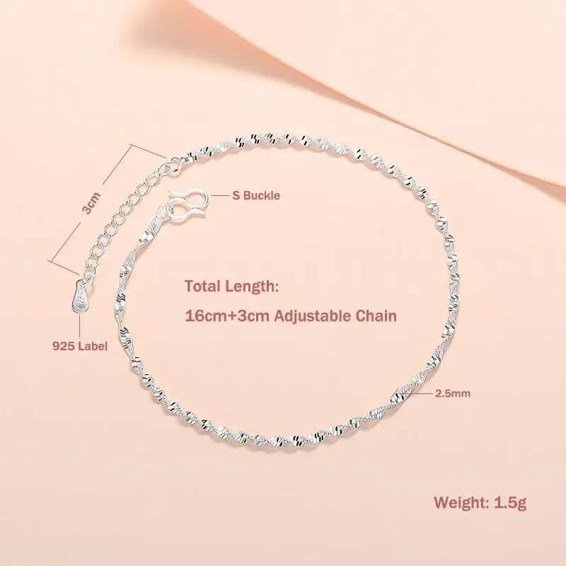 Silver Minimalist Wave Twisted Chain Bracelet Skin Friendly Waterproof Jewelry for Women Girls Weekend Outing Accessory Gift