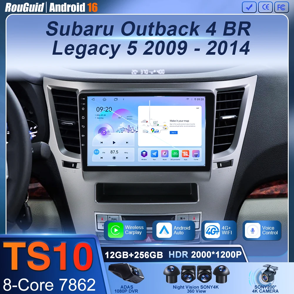 2 din Android 16 Car Radio For Subaru Outback 4 BR Legacy 5 2009 - 2014 Multimedia Player Carplay stereo 4G GPS DVD