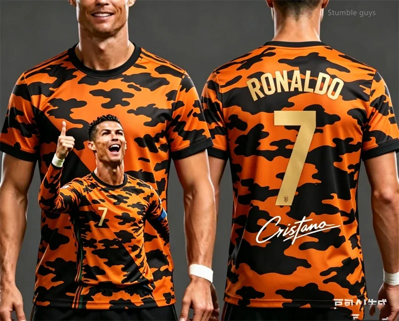 Herren Sommer Retro Street Ronaldo 7 Fußball Kurzarm T-Shirt Mode Übergroßes Alltags-Outdoor-Sportswear Oberteil Kinderkleidung