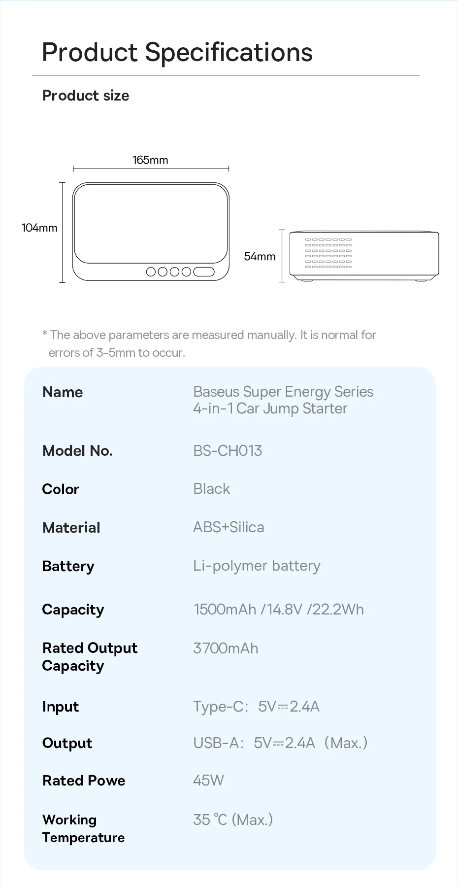 Baseus 4-in-1 Starthilfegerät 600A, Auto-Starthilfe, Powerbank, Multifunktions-Luftpumpe für Autobatterie, Reifenfüller – Detail 22