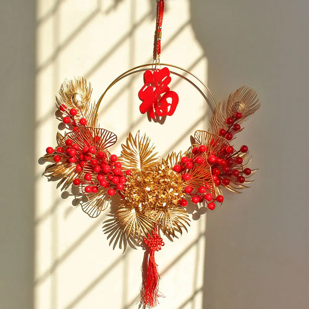 

Fu Character Door Pendant Metal Plastic New Year Hanging Decor Indoor Outdoor Spring Festival Supply Window nament Novel