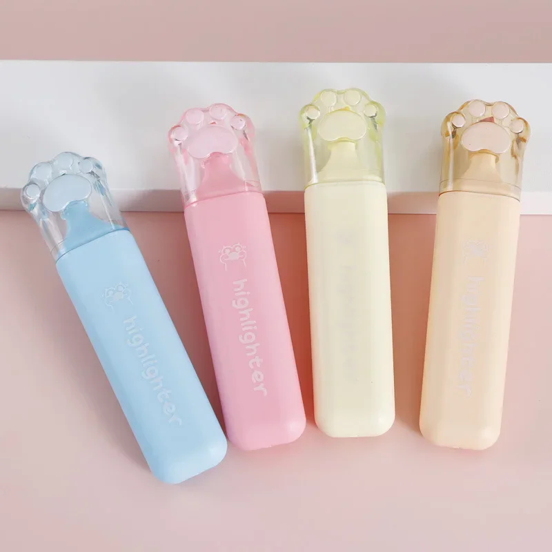 3/4 pcs/pack Kawaii Cat Claw Pastel Color Highlighters Drawing Art Markers Fluorescent Pen Gift Stationery Cute School Supplies