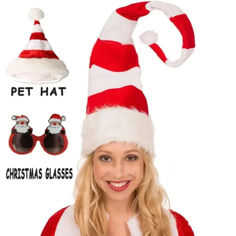 Christmas Hat for New Year, Snowman, Elk, Golden Velvet, Red and White Striped, Christmas Decorations, Adult Version