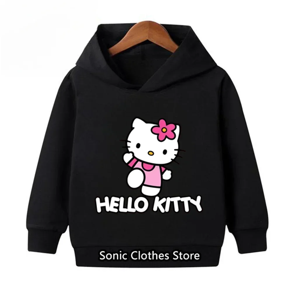 เสื้อผ้าเสื้อฮู้ดลาย Hello Kitty สำหรับเสื้อกันหนาวการ์ตูนเสื้อผ้าสำหรับเด็กเสื้อผ้าแนวสตรีทสำหรับฤดูใบไม้ร่วงเด็กหญิงเด็กชาย