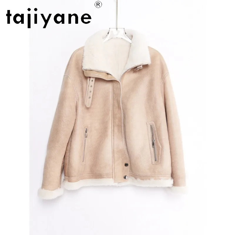 TAJIYANE Quality Merino Cartus Sheep Fur Shearling Jacket Women's Leather Fur Coats Winter Clothes Woman Chic Biker Шуба Женская