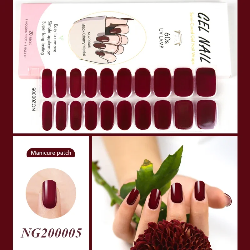 Francês Nail Charme Adesivos, Gel Semi Curado, Tiras De Unhas, Lâmpada UV, Adesivo, Cobertura Completa, DIY Manicure Decoração, Série De Cor Sólida