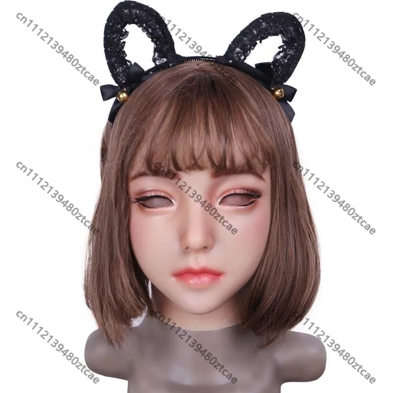 Full Face Silicone Mask for Male to Female Simulation Headgear Full Package Cosplay Prop for Party Performance and Role Play