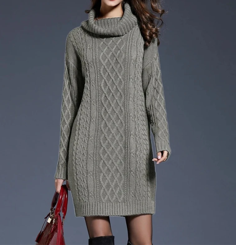 

Женские повседневные вязаные зимние платья с длинными рукавами, свитер, однотонные свободные женские платья до колена