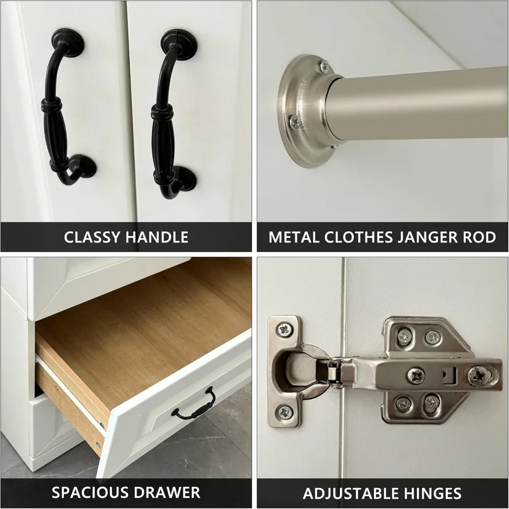 خزانة ملابس خشبية مع بابين ودرجين، وخزائن تنظيم لتخزين الملابس مع قضيب معلق حرب قائمة بذاتها #5