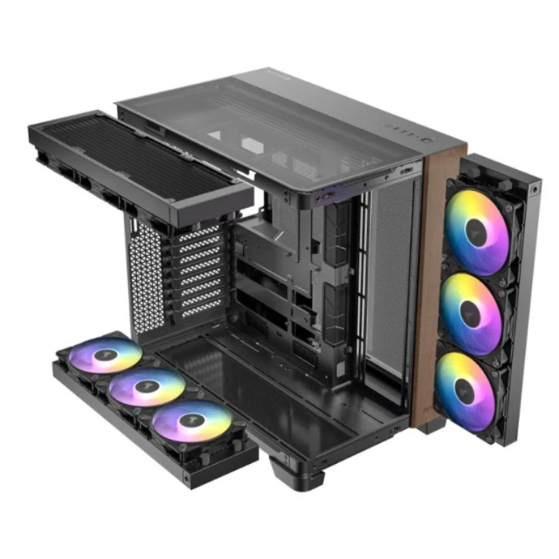 C8 Curve Wood ATX Vertical Gaming Computer Case & Tower Aluminum Construction With Tempered Glass For PC/Desktop Gamers