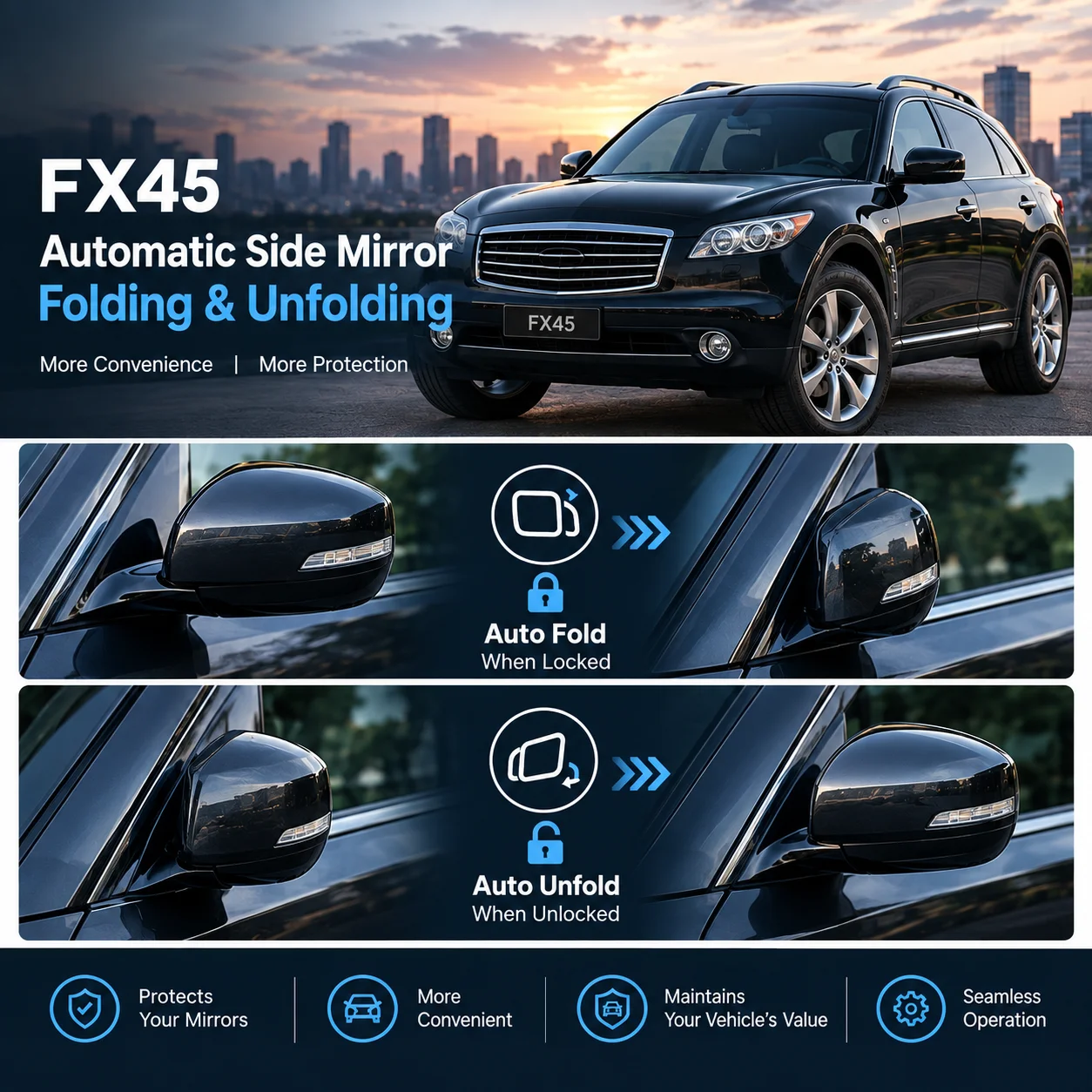 Automatic Side Mirror Folding Module for Infiniti FX45 – Auto Fold on Lock & Unfold on Unlock