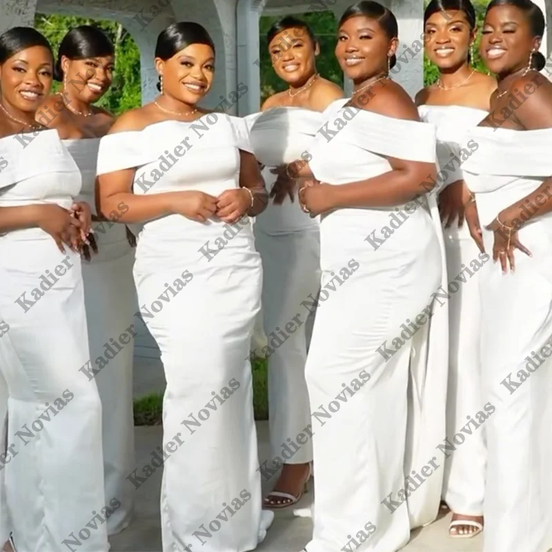 

Customized Plus Size White Sheath Bridesmaid Dresses Lace Up Wedding Party Dress robes invitee mariage