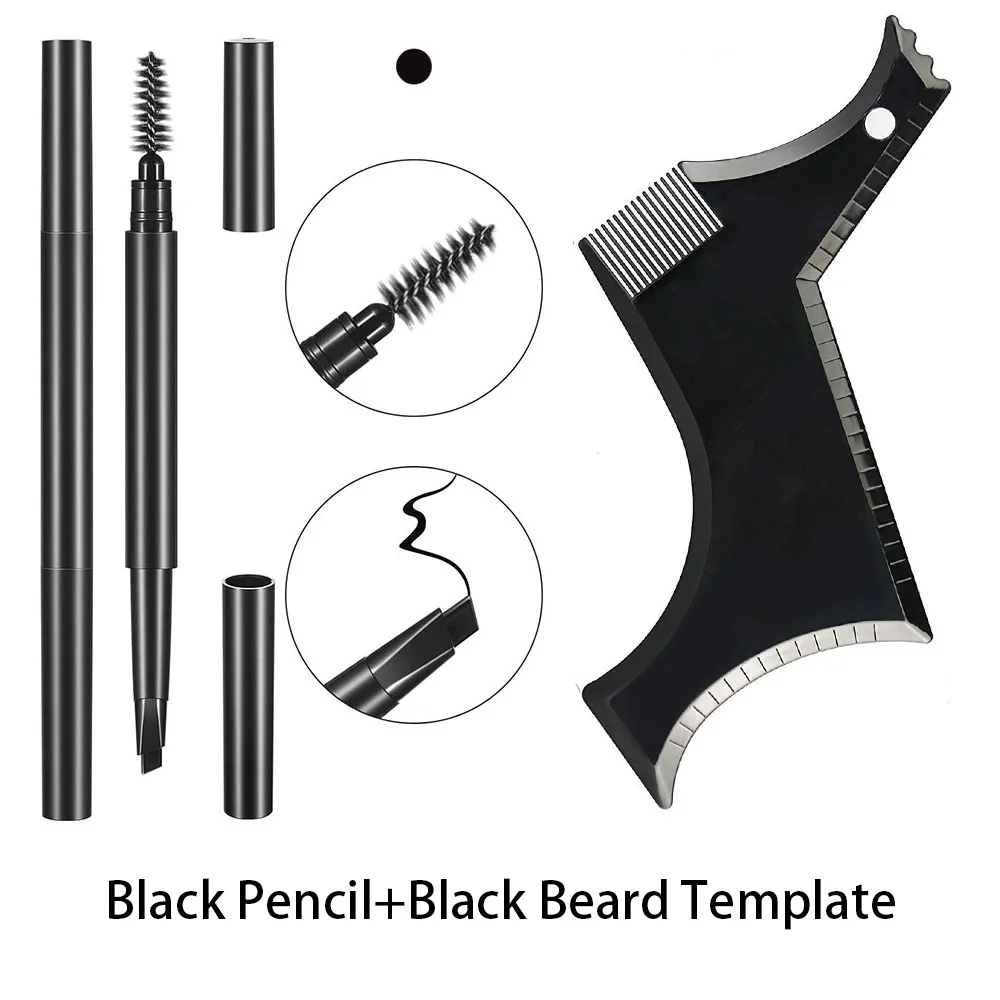 

Men Bear Care Tool Kit Waterproof Long Lasting Man Beard Pen Beard Template 2pcs Set 2IN1 Male Mustache Repair Shape