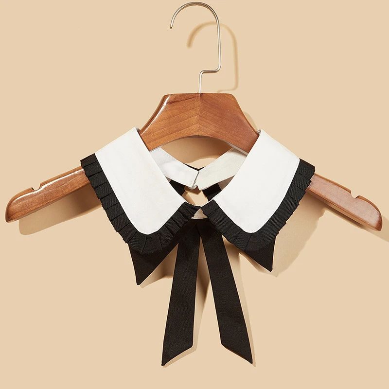 Black and White Pleated Edge Bow, Elegant and Fashionable Shirt, Versatile Decoration, Detachable Fake Collar