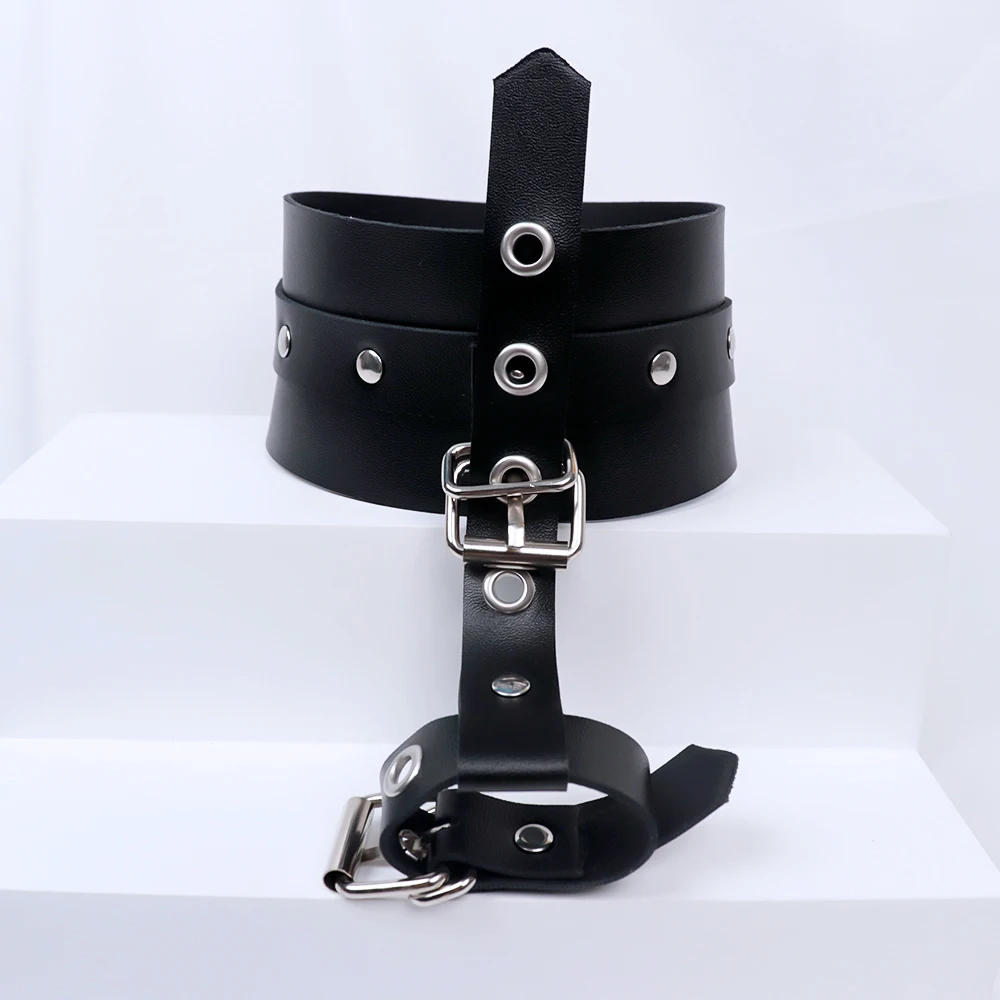 Black Adjustable PU Leather Thumb Bondage Cuffs Hand Slave Bondage Gear Cuffs BDSM Female Lover Adult Game For Couples