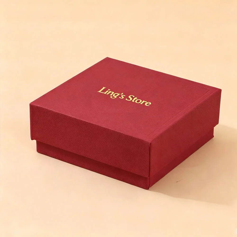 24 Stück Personalisierte Logo-Schmuckboxen 9x9x3,5cm aus Strukturpapier mit Deckel für Hochzeiten, Ohrringe, Halsketten, Anhänger, Armbänder und Ohrstecker – Detail 7