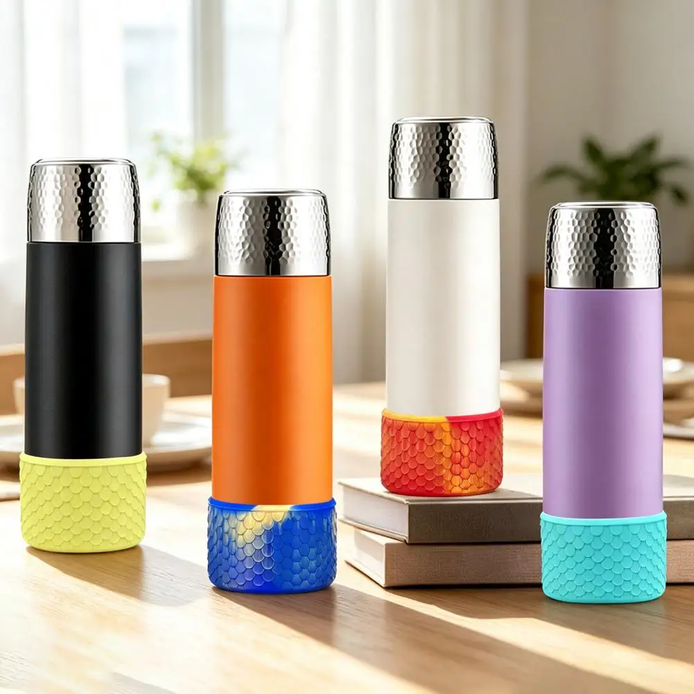 Protective Water Bottle Sleeve Silicone Cup Boot with Fish Scale Pattern Soft Elastic Water Bottle Sleeve Anti-slip for Sports