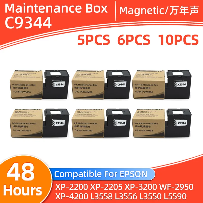 5pcs ~ 10pcs C9344 Maintenance Box Compatible For Epson XP-2200 XP-2205 XP-3200 WF-2950 XP-4200 L3558 L3556 L3550 L5590 Printers