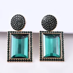 Exaggerated Vintage Gold Color Deep Blue Green Red Chunky Stone Drop Earring For Women Party Jewelry