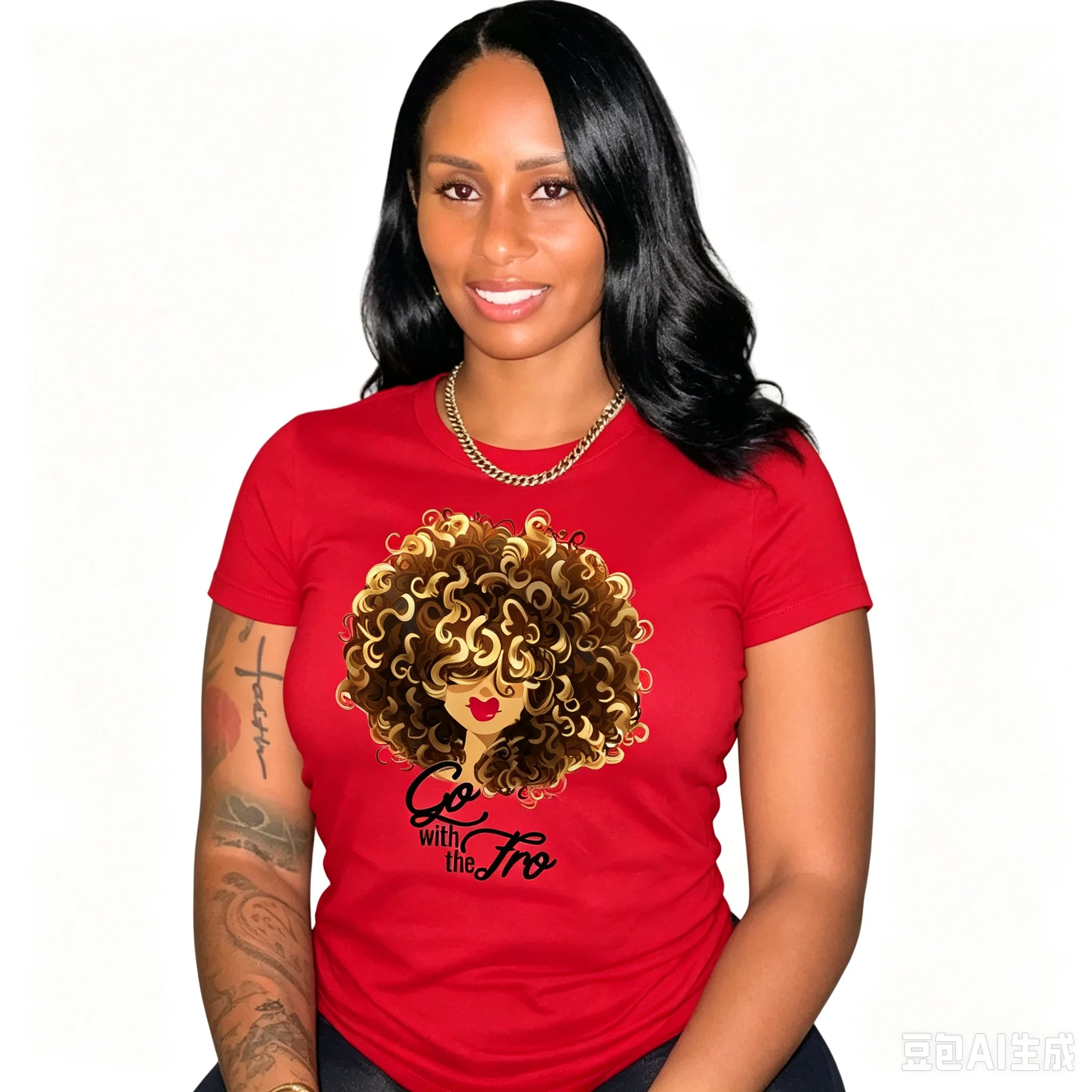 Cotton 100% Women Go With The Fro Graphic T‑Shirt Afro Curly Hair Lady Print Short Sleeve Casual Crew Neck Tee Tops