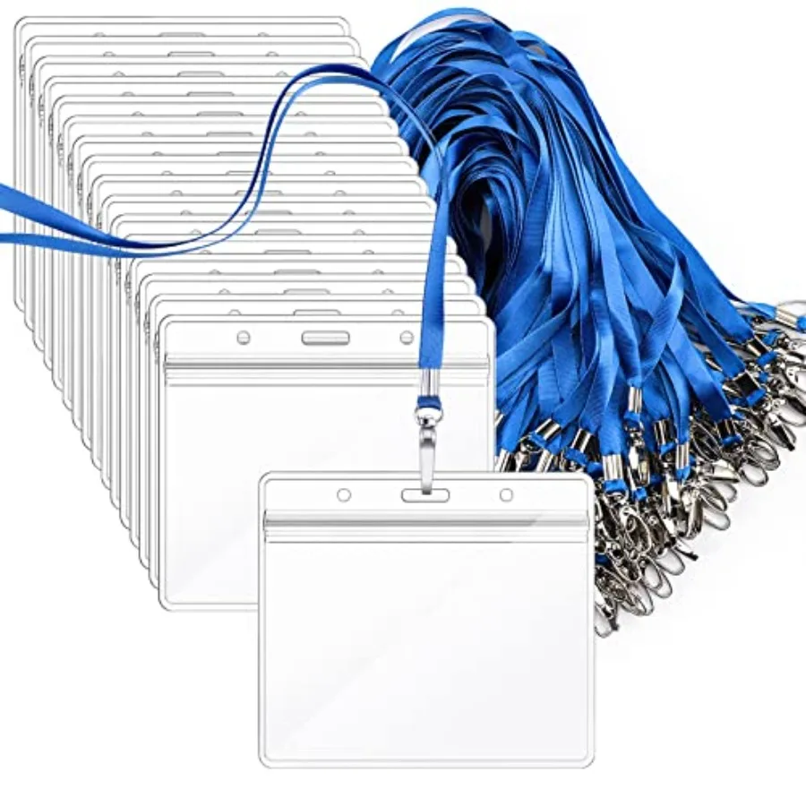 

Lanyards with ID Holder, 0 Horizontal Clear Plastic Badge Name Tags Key Card Holder, Strap Clips Waterproof Ziplock Nametag Pro