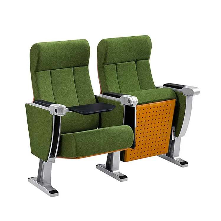 Luxury Custom color Green Aluminium Alloy Folded Chairs Church Auditorium with Plastic Writing Pad,conference meeting hall chair