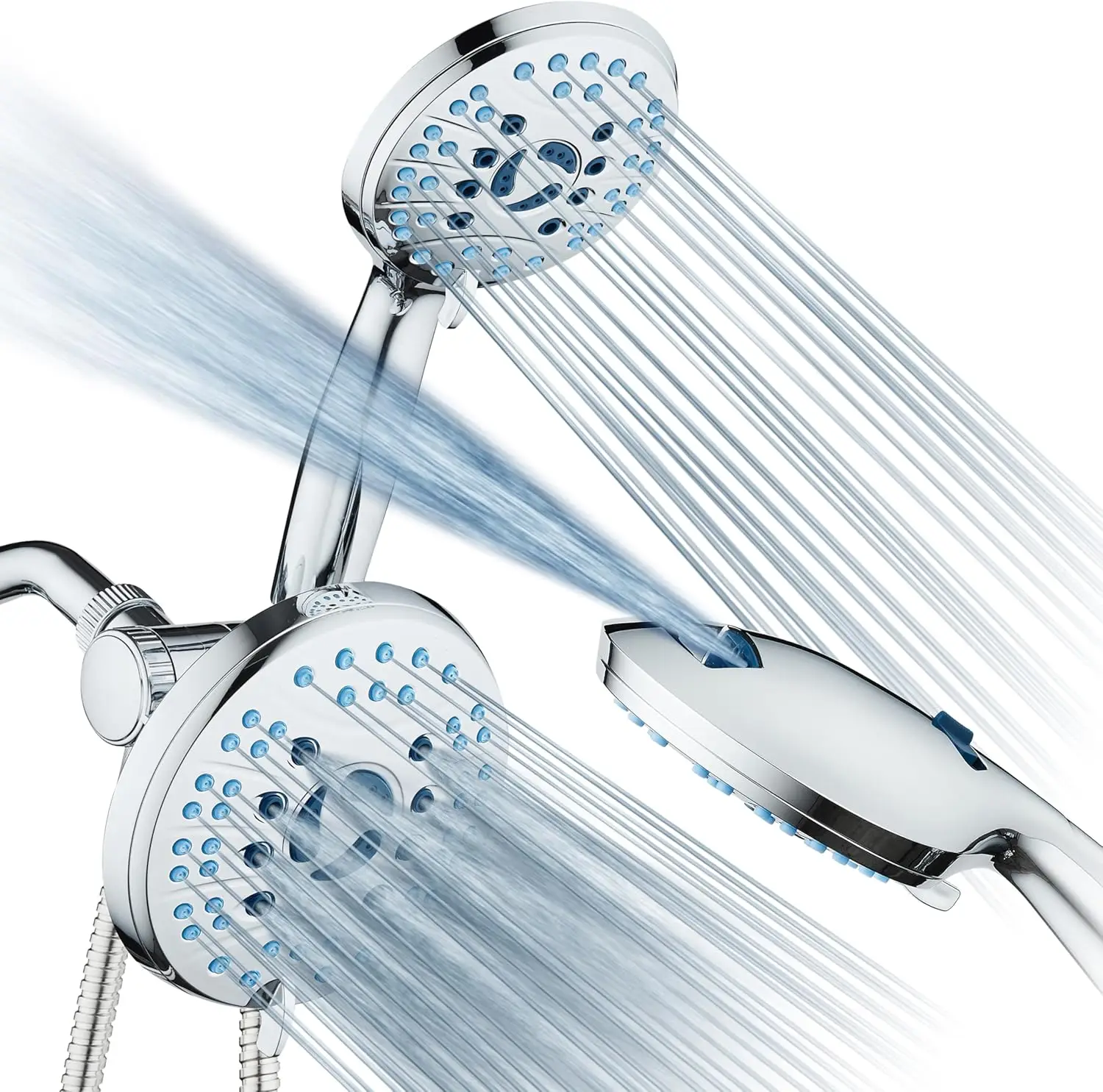 

High Pressure Handheld & Rain 50-mode Shower Head Combo with Anti-clog Jets, Tub Wash, Pet Rinse, Hose Included