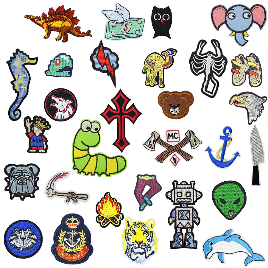 Random Boy Patches for Clothing Mixed Cartoon Car Aircraft Animal Applique Patch Iron on Embroidered DIY Clothes Sew Accessories