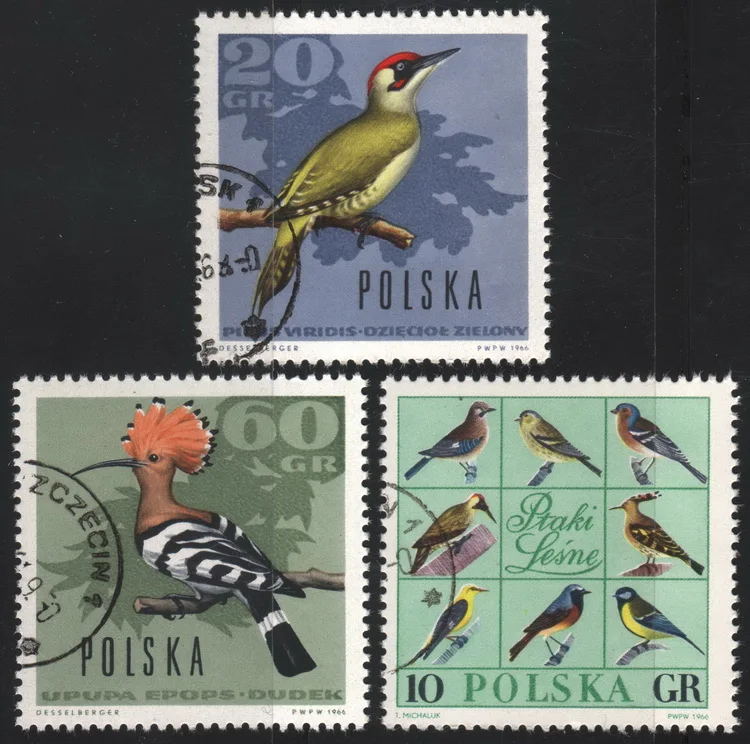 3Pcs/Set Poland Post Stamps 1966 Birds  Marked Postage Stamps for Collecting