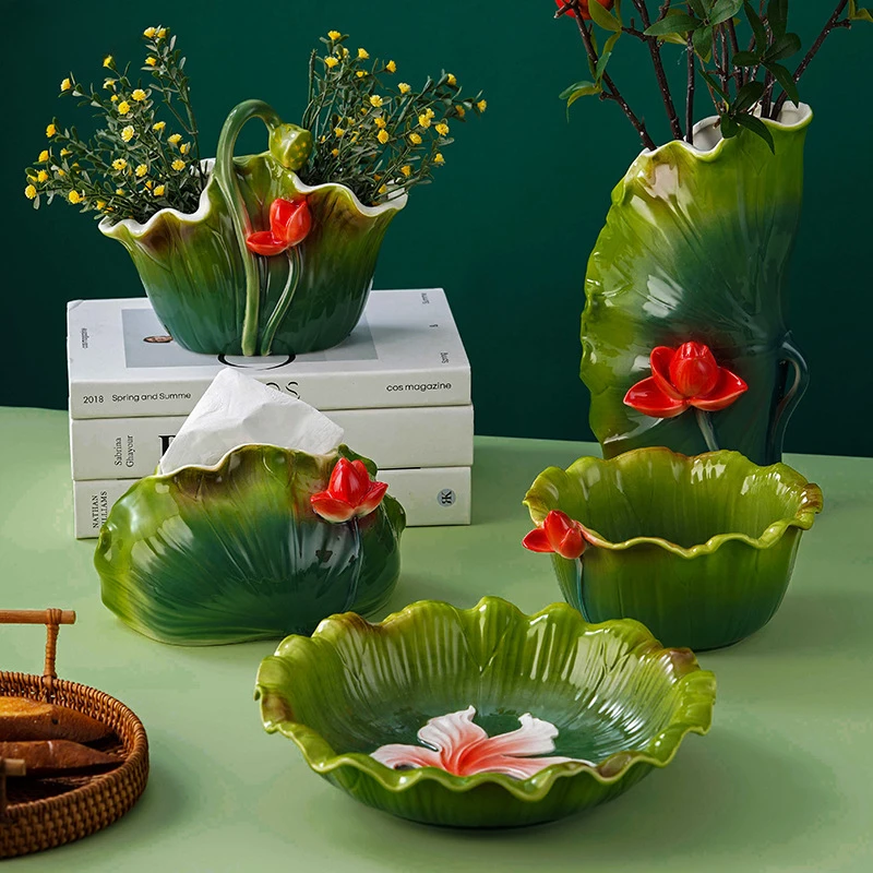 

Lotus Leaf Ceramic Plate Fruit Plates Salad Bowl Snack Trays Dim Sum Dish Fruit Basket Flower Basket Tissue Boxes Flower Vase