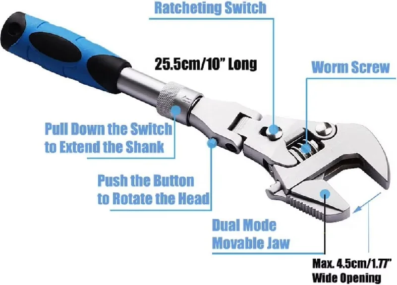 Multifunction 5 In 1 Torque Wrench 10 Inch Adjustable Ratchet Wrench 180 Degree Folding Spanner Mini Spanners Home Repair Tools