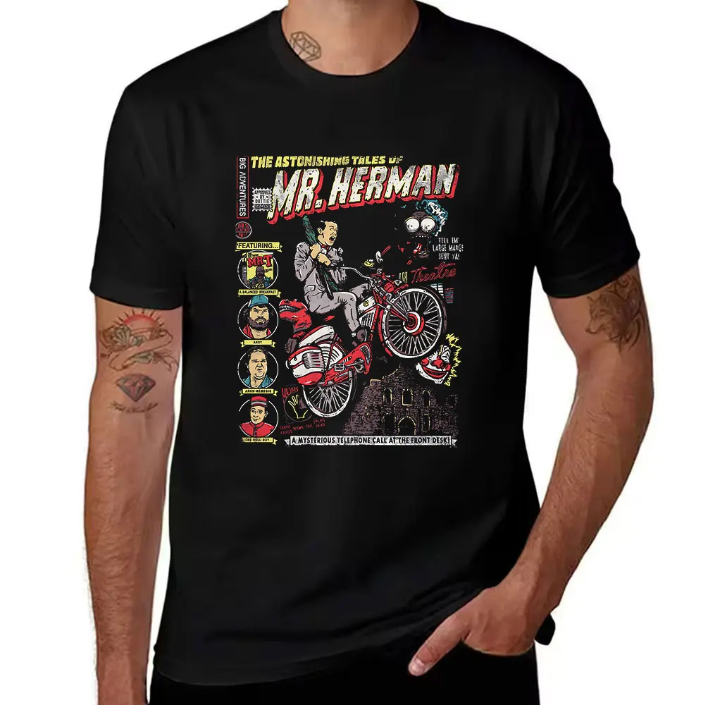 T-shirt en pur coton pour hommes, avec impression graphique The Astonishing Tales of Mr. Herman, style rétro, décontracté, style bande dessinée