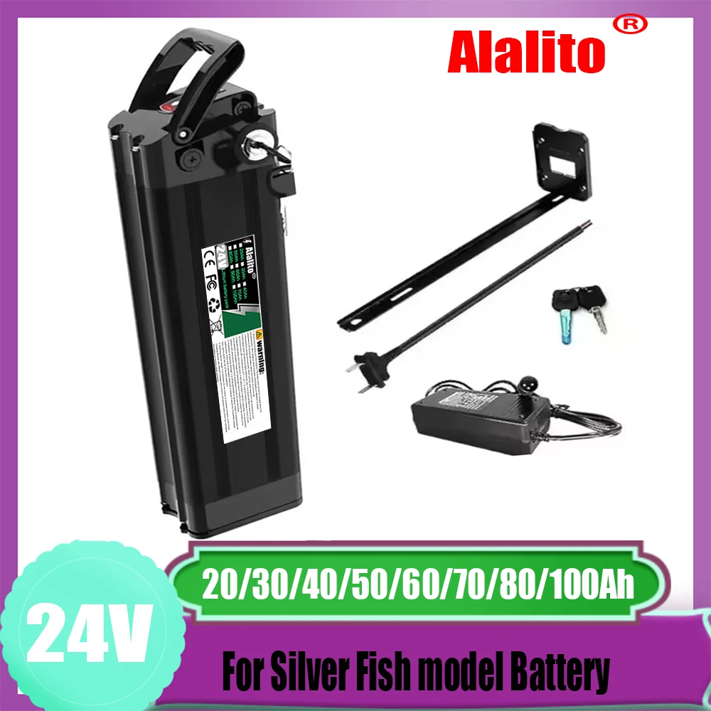 Высокоемкий литий-ионный аккумулятор Silverfish 24В 20Ач/30Ач/100Ач 4-контактный 500Вт для велосипеда, для комплекта для переоборудования, с зарядным устройством
