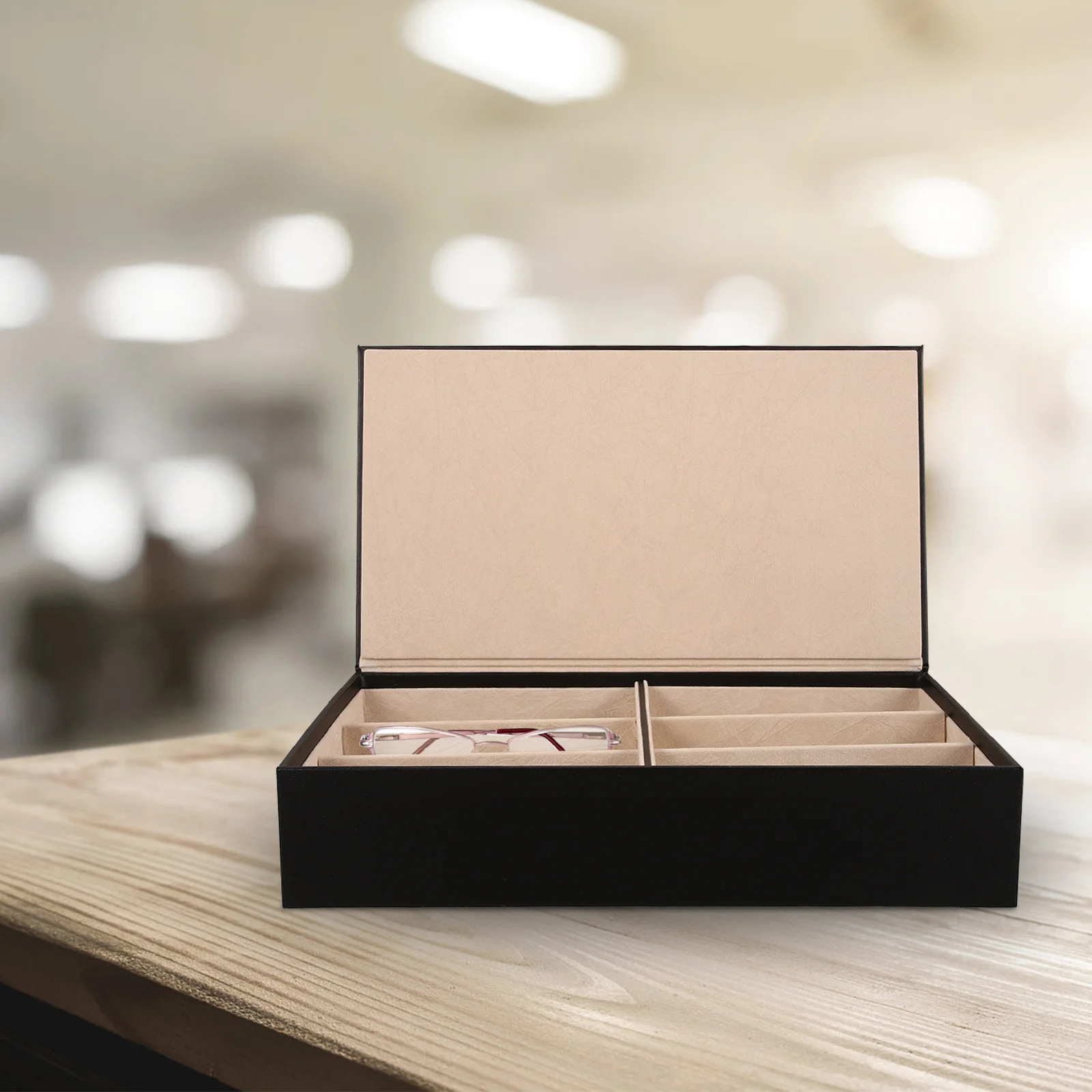 

Sunglasses Display Box 6-Compartments Eyeglass Organizer Holder For Multiple Glasses Storage Tray Stand Case Rack