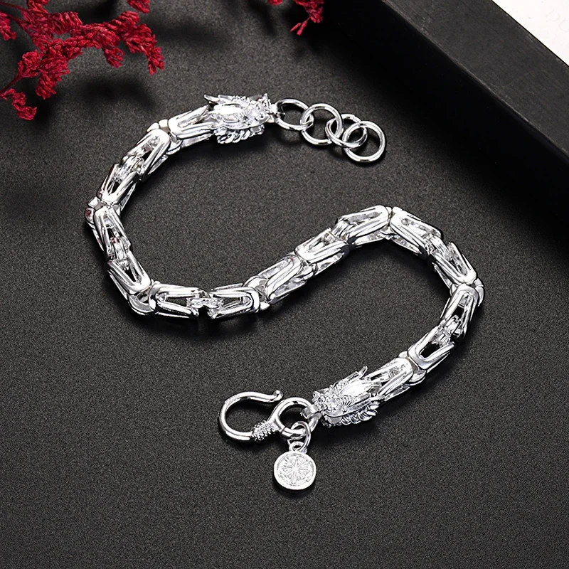 Edles Armband aus 925er Sterlingsilber mit klassischem Drachenkopf-Motiv für Herren und Damen, modischer Designer-Schmuck, Party- und Hochzeitsgeschenk – Detail 1