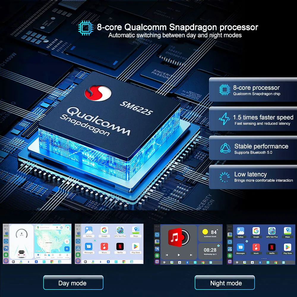 KBOX مصباح ليد أندرويد 13 Carplay Ai Box Qualcomm SM6225 شرائح 8 جيجابايت 64 جيجابايت بطاقة SIM محول Carplay اللاسلكي صندوق سحري #5