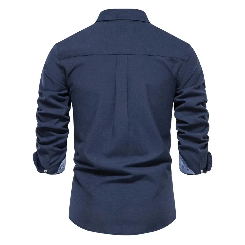 New Autumn Cotton Men's Oxford Shirt Long Sleeve Turn-down Collar  Neck Thickened Fleece Special Wide Fit Men's Shirt