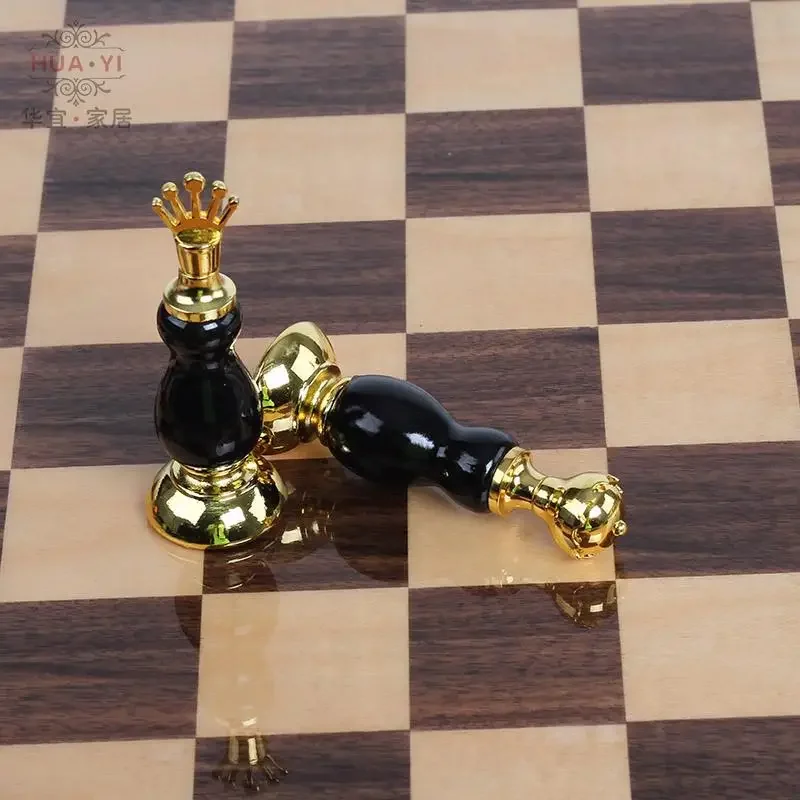 High-end wooden chess board practice set creative zinc alloy paint chess pieces living room game craft gifts