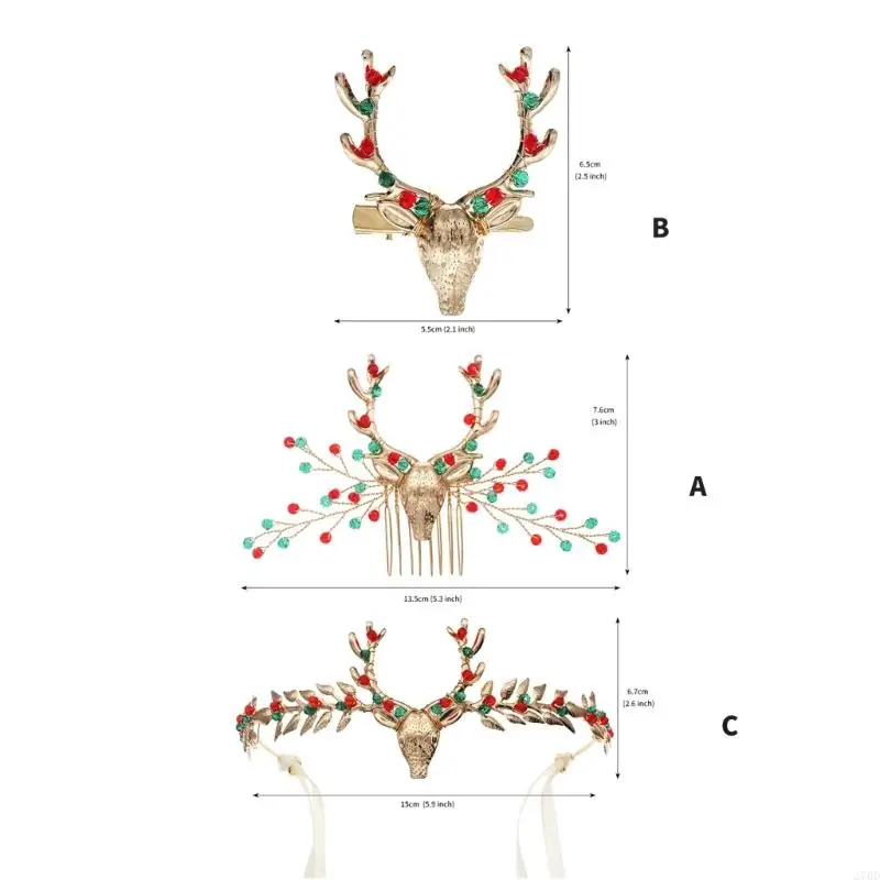 270d Weihnachten Strasssteine ​​Rentierhaarkammfestival Requisiten Haarhoop Holiday Headwear
